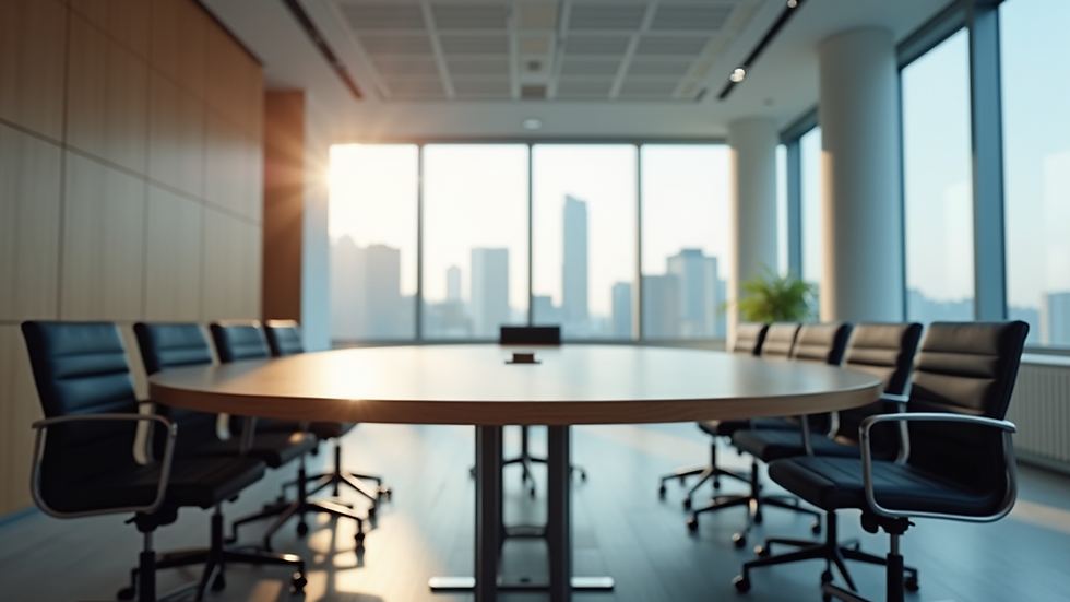 Eye-level view of a modern office meeting room with a round table
