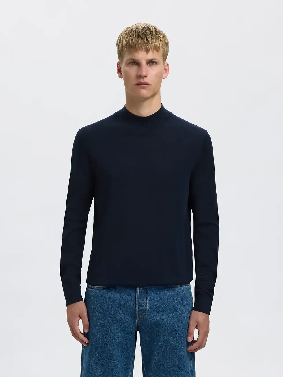 Merino navy pull met ronde hals van Selected