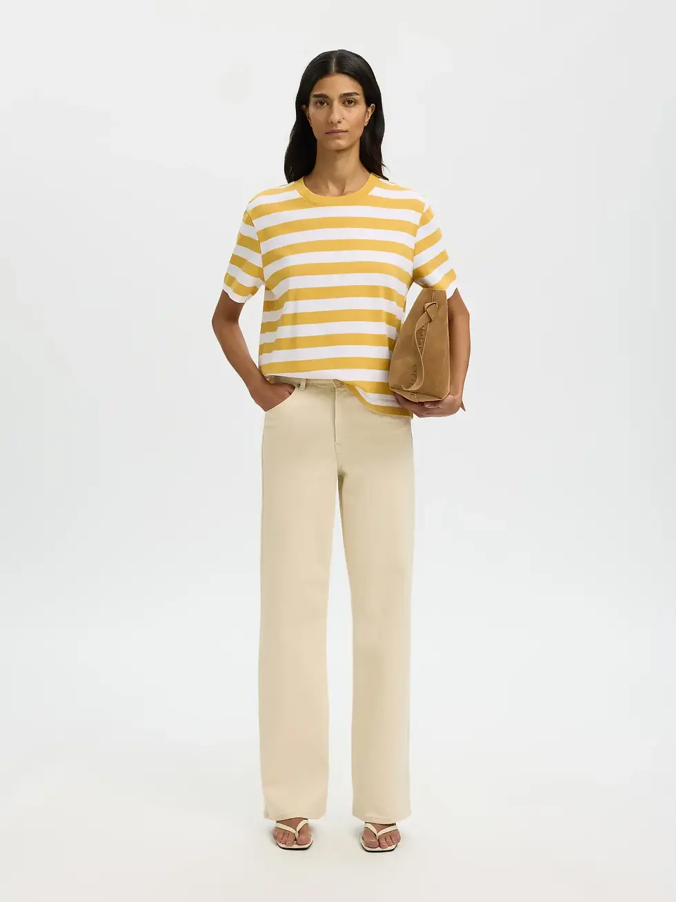 Thumbnail: Boxy t-shirt geel streep korte mouw van Selected Femme