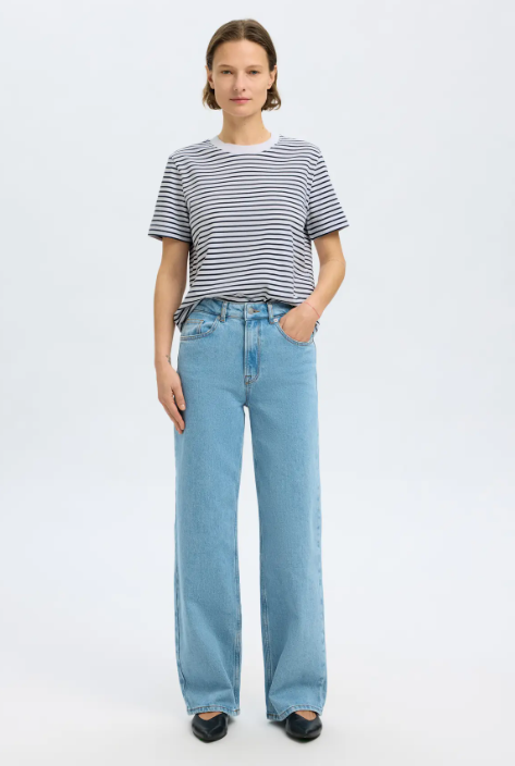 Thumbnail: Boxy t-shirt streep korte mouw van Selected Femme