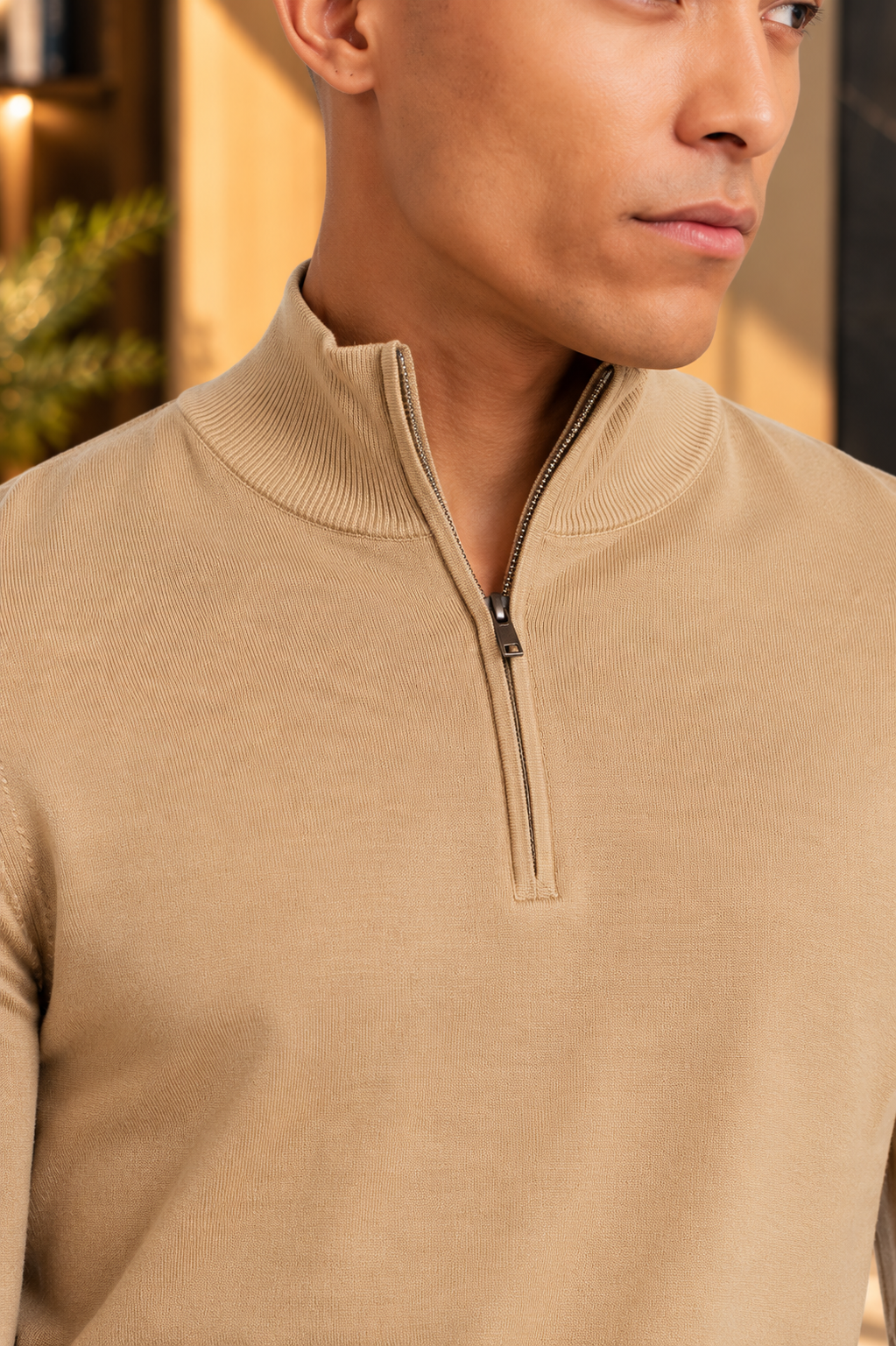 Pull merino met half ritsje