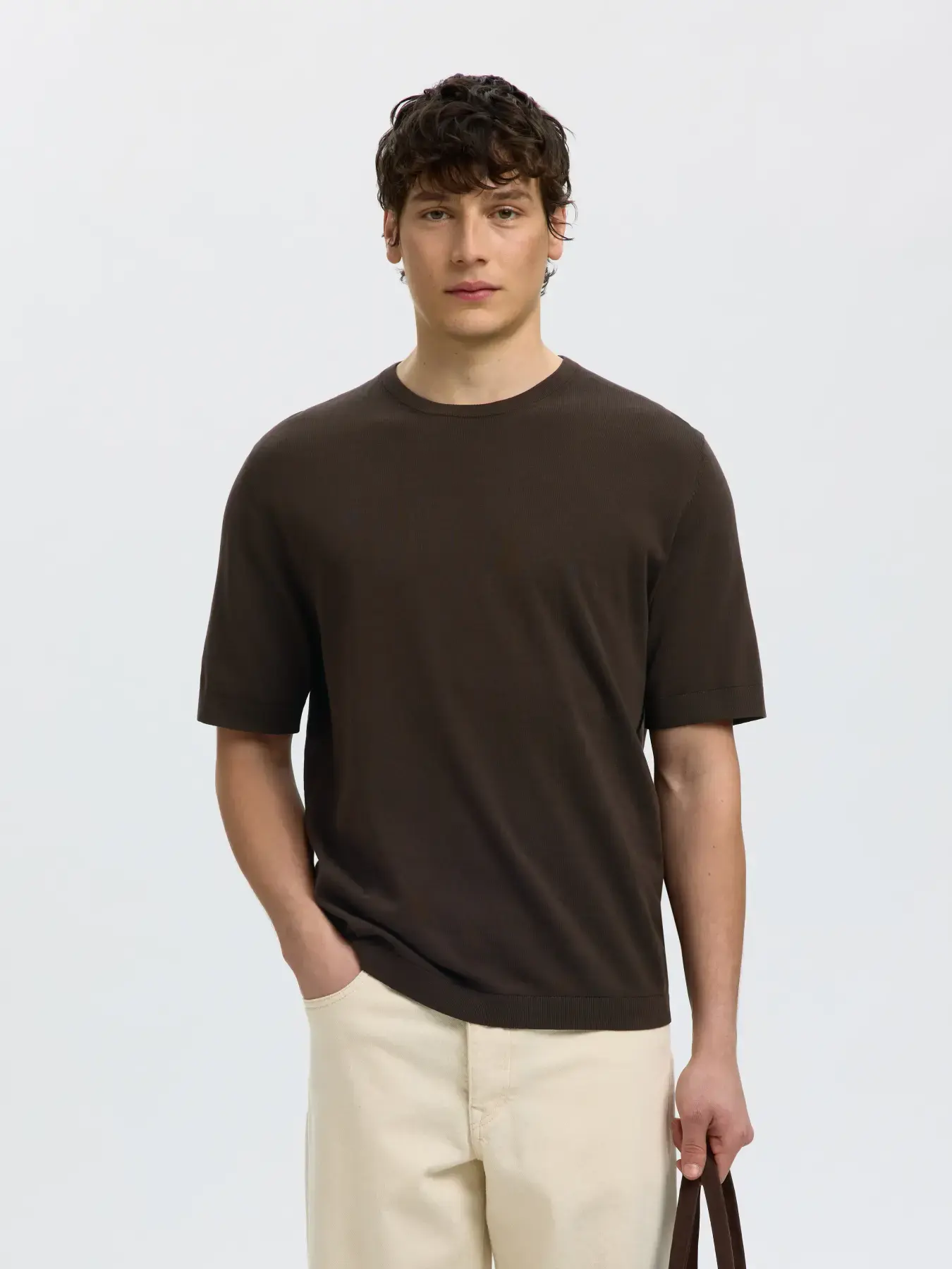 T-shirt in lichte brei korte mouw van Selected