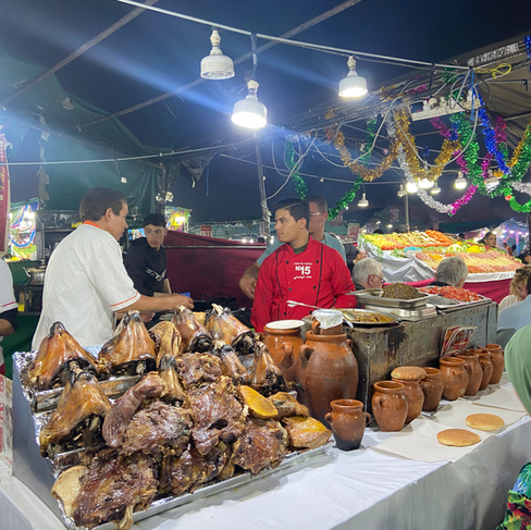 A market stall with boiled meat.