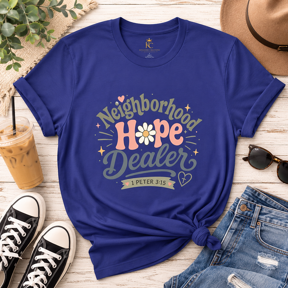 Thumbnail: Neighborhood Hope Dealer Shirt | 1 Peter 3:15 Retro Daisy Christian T-Shirt