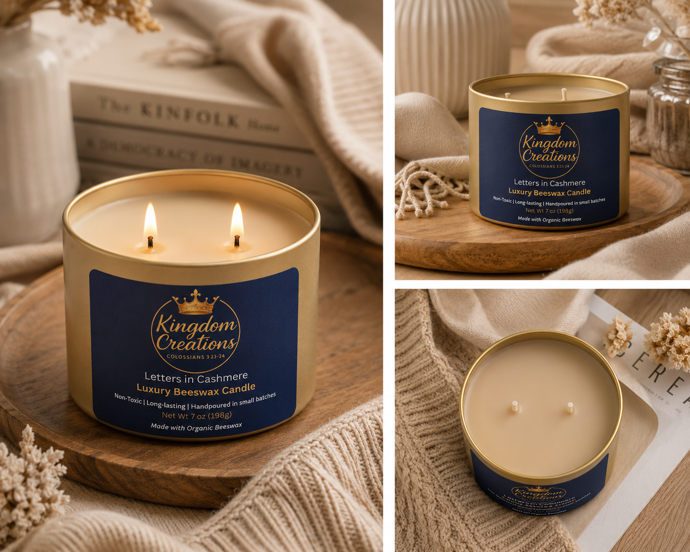 Letters in Cashmere Hand-Poured Candle | Clean-Burning Organic Beeswax 