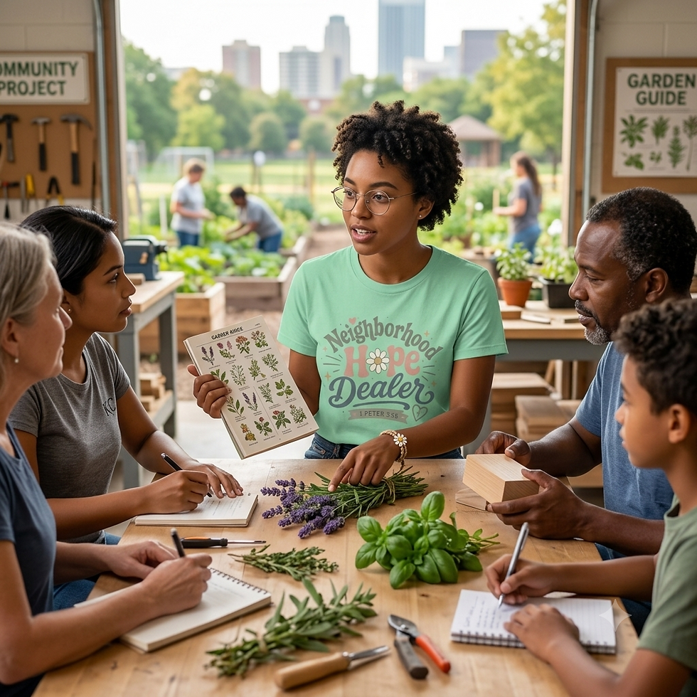 Thumbnail: Neighborhood Hope Dealer Shirt | 1 Peter 3:15 Retro Daisy Christian T-Shirt