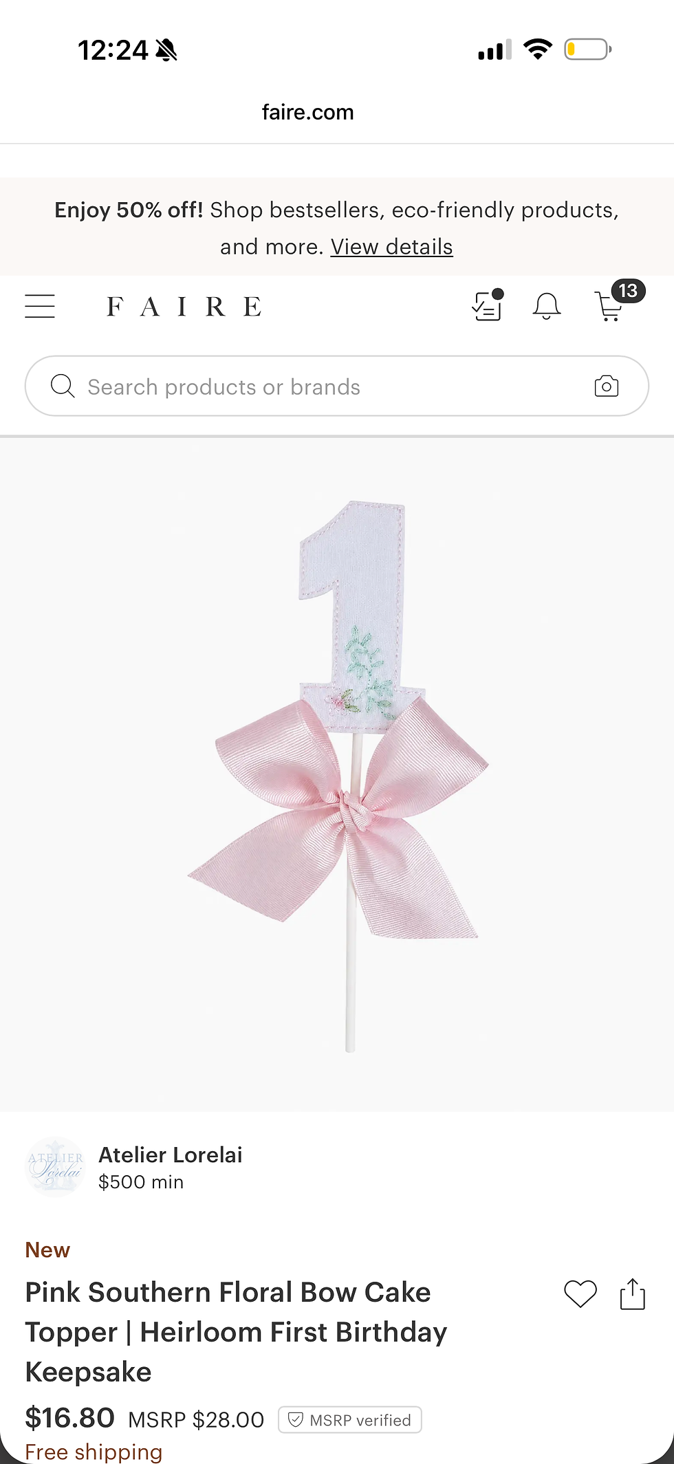 Pink Southern Floral Bow Cake Topper