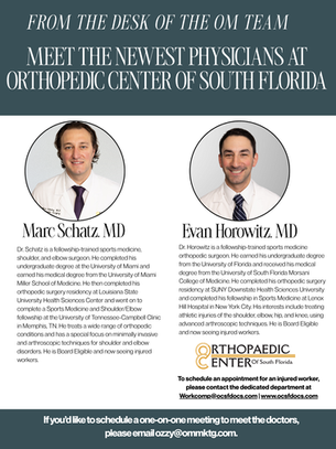 Meet the Newest Physicians at Orthopedic Center of South Florida