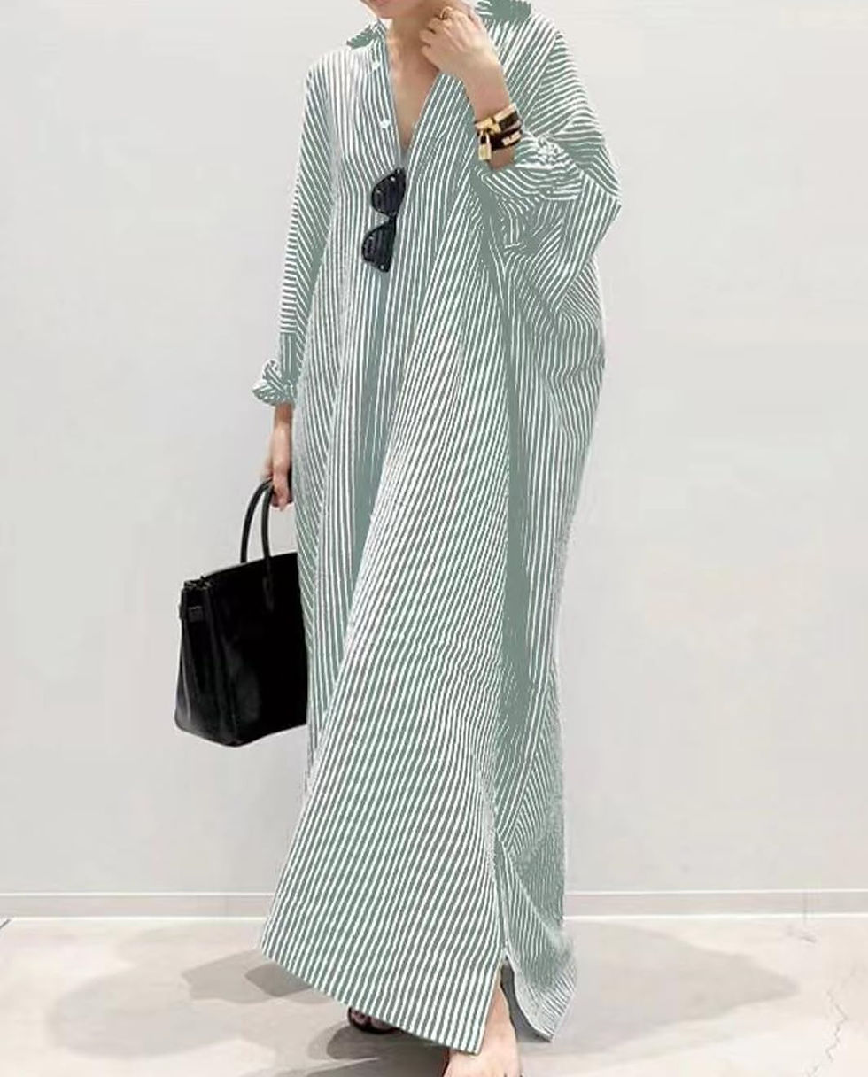 Thumbnail: Button Down Shirt Dress for Womens Cotton Linen Long Sleeve Maxi Dress