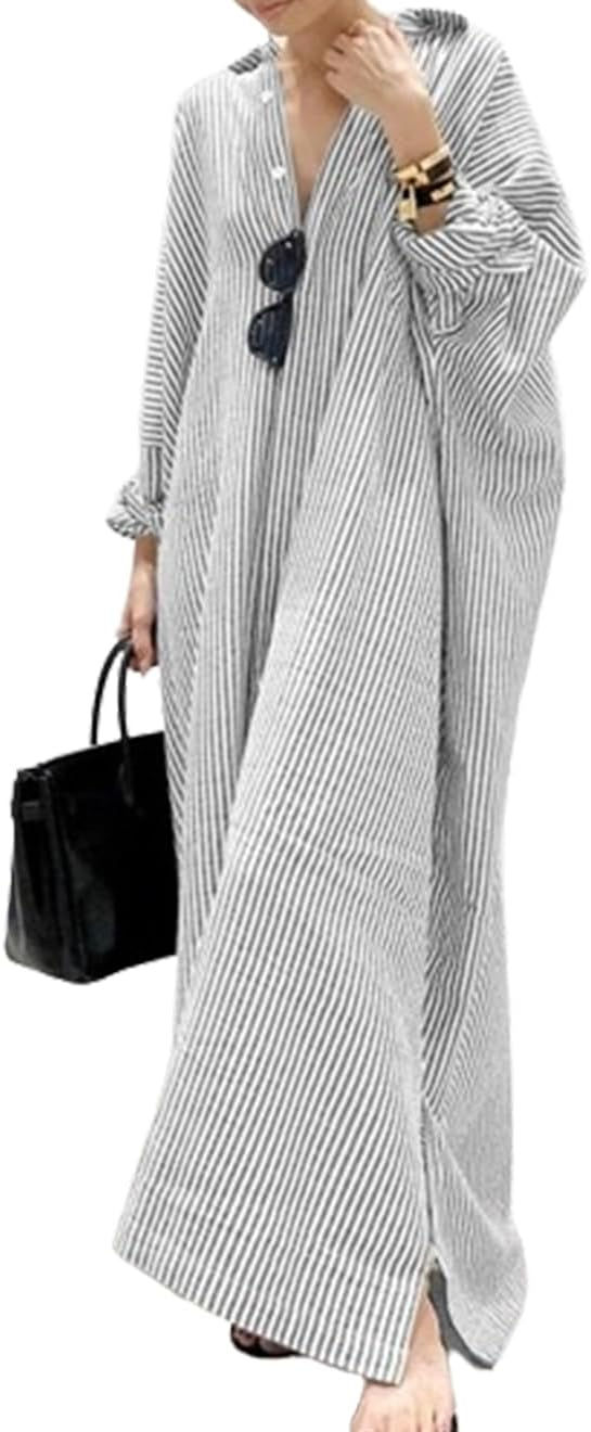 Thumbnail: Button Down Shirt Dress for Womens Cotton Linen Long Sleeve Maxi Dress