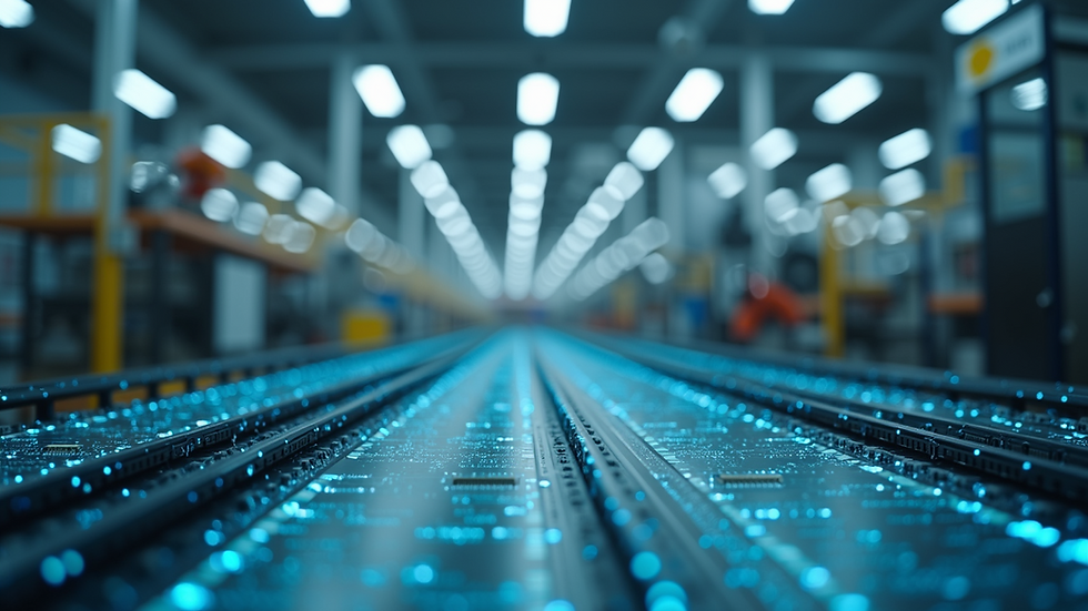 Eye-level view of a smart factory filled with IoT devices