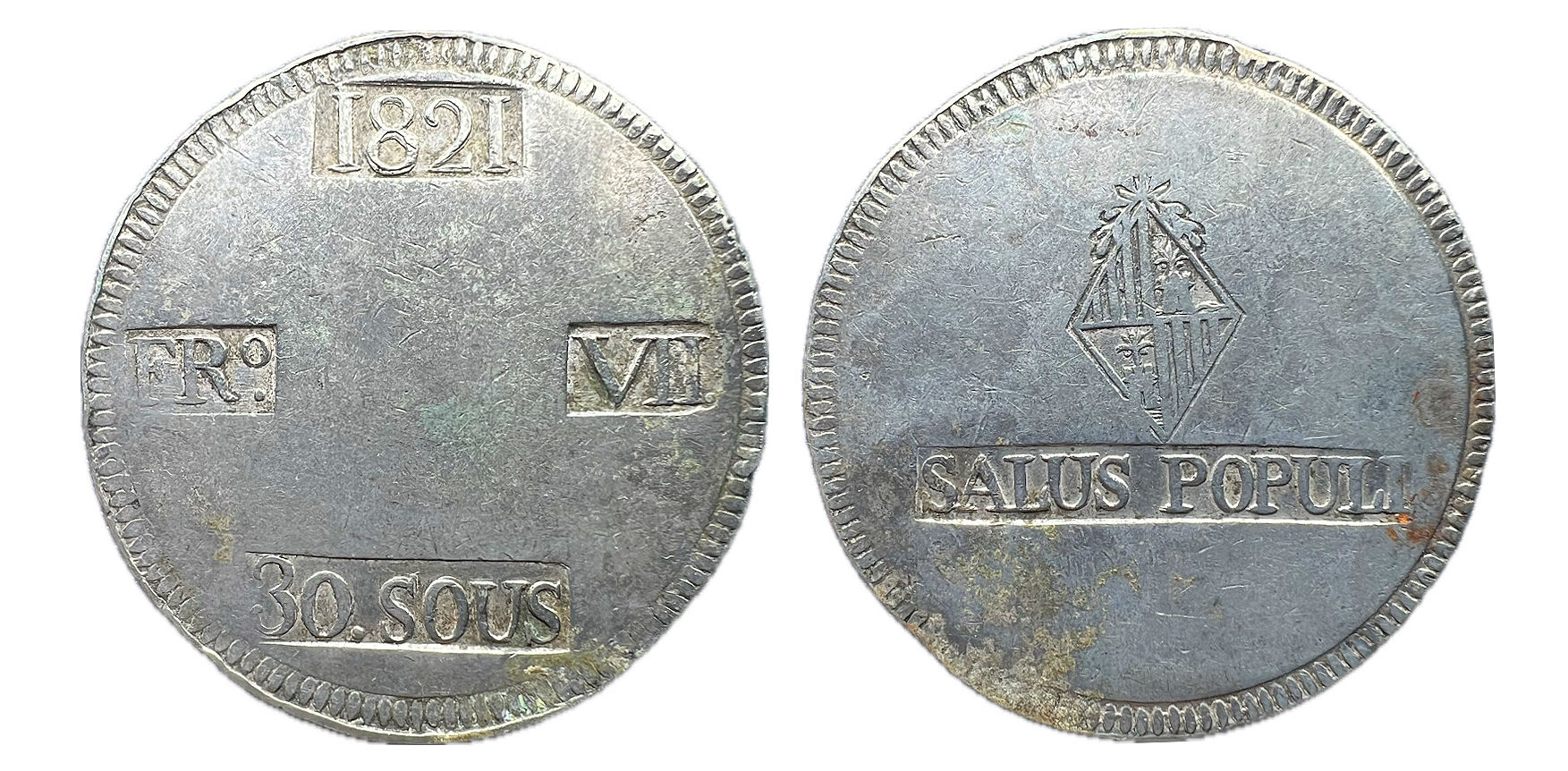 30 Sous. 1821. Mallorca. Duro. Fernando VII.