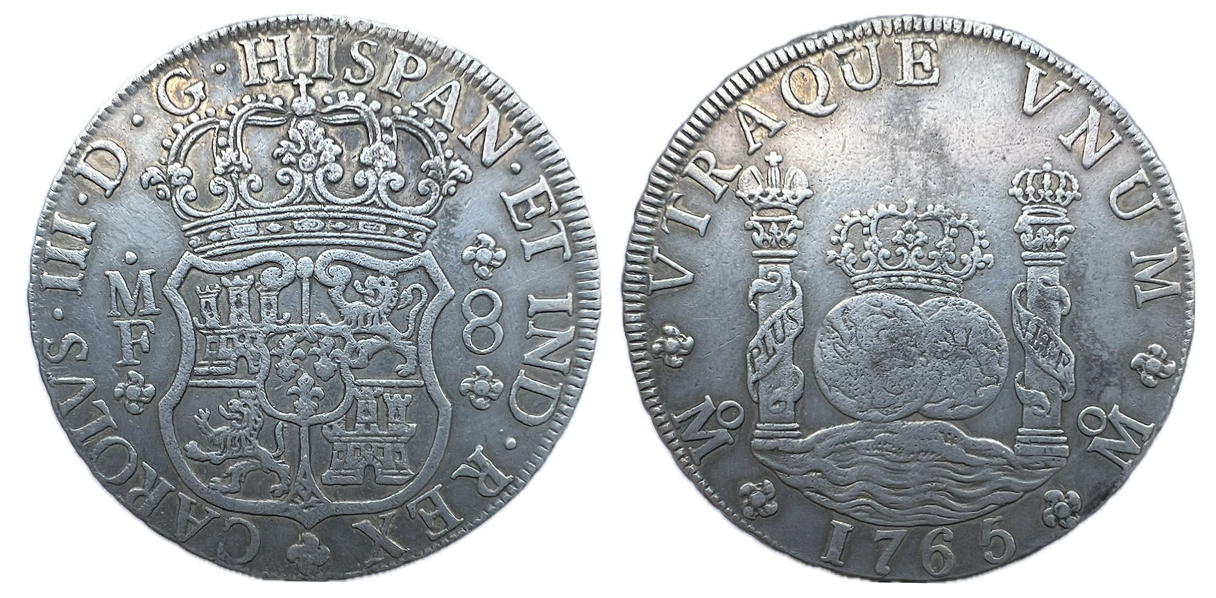 8 Reales. México. Carlos III. Columnario. 1765.