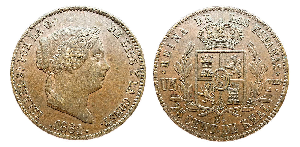 20 Centimos de Real. Barcelona. 1864. Isabel II.