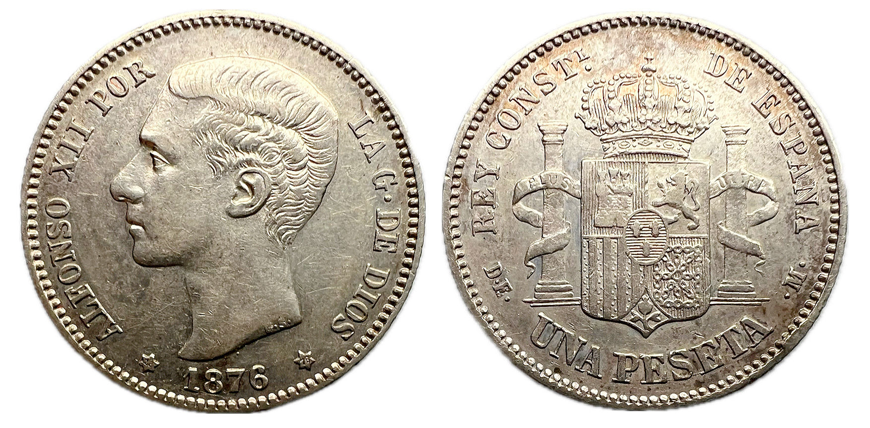 1 Peseta. Madrid. 1876. Alfonso XII. Centenario.
