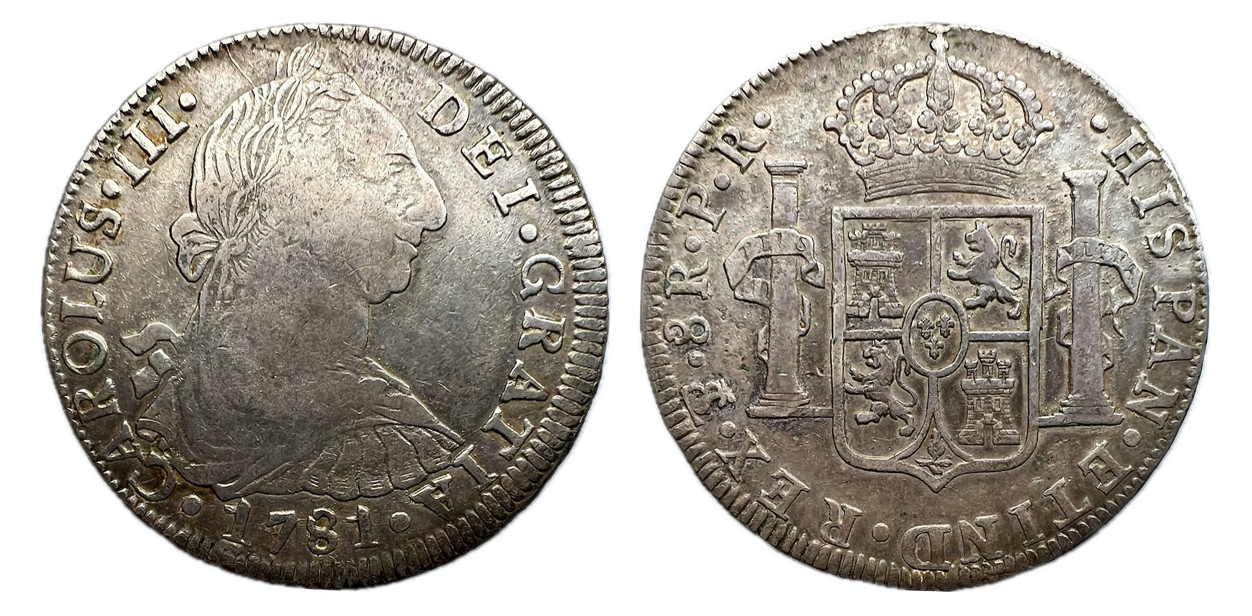 8 Reales. Potosí. P.R. 1781. Carlos III.