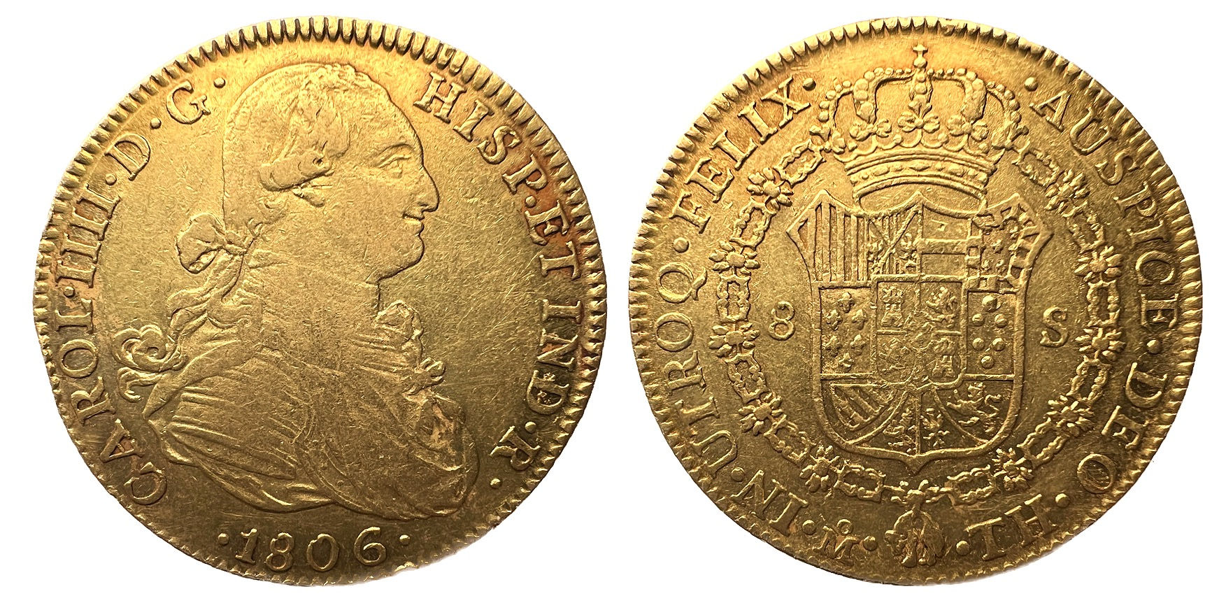 8 Escudos. México. T.H. 1807. Oro. Carlos IV.