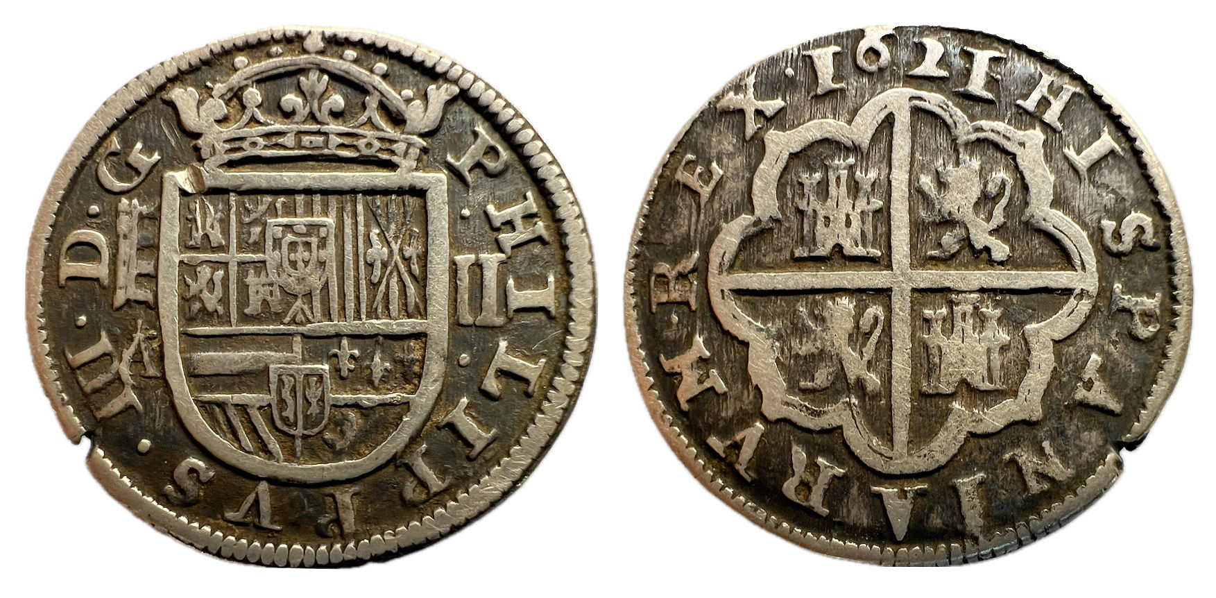 2 reales. Felipe III. 1621. Segovia. Real Ingenio.