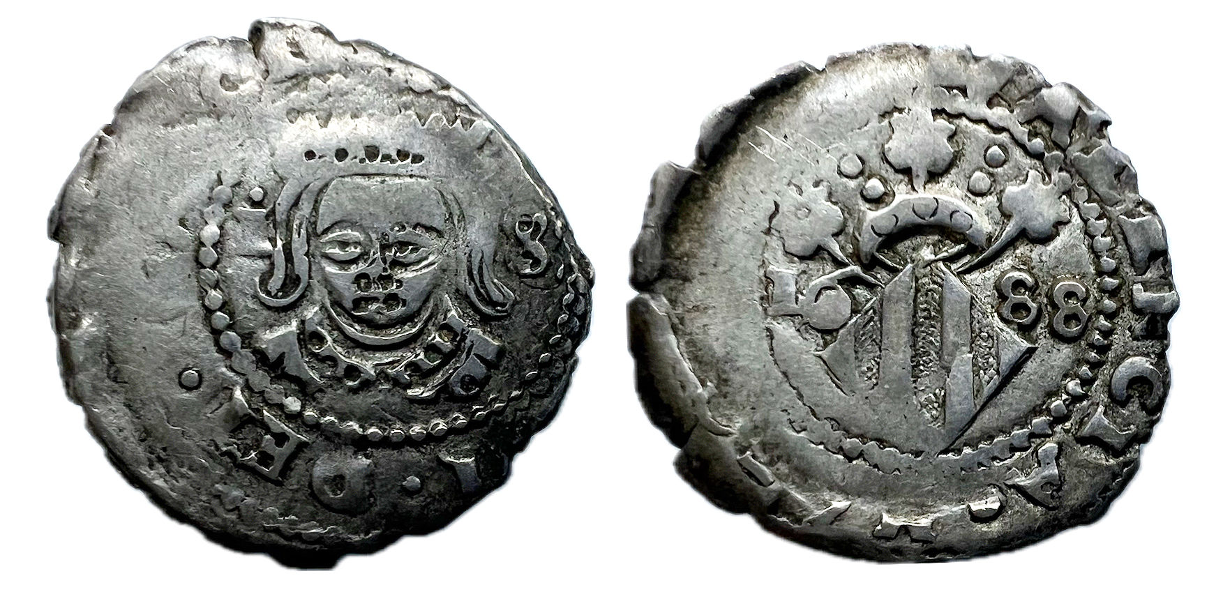 1 Dieciocheno. Valencia. 1688. Carlos II. Duhuite.