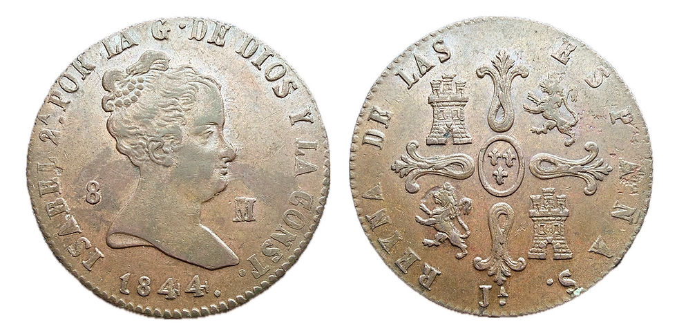 8 Maravedís. Isabel II. 1844. Jubia. Busto niña.