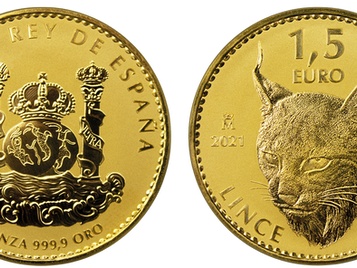 Onza de oro, bullion de inversiones, lince ibérico, 1,5 €, Oro 999,9.