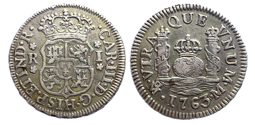 1 Real. Mexico. M. 1763. Carlos III. Columnario.