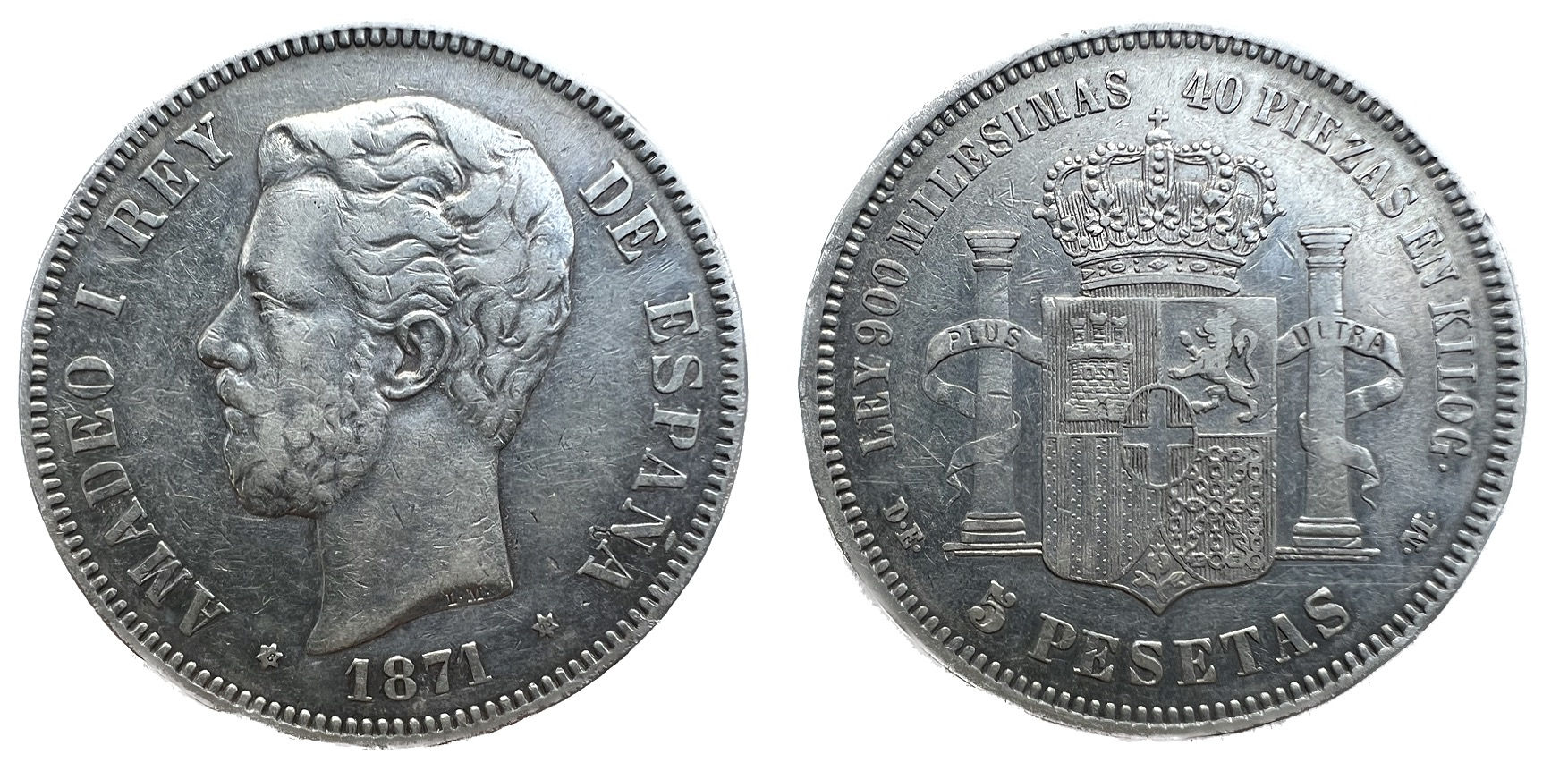 5 Pesetas. Amadeo I. Centenario. Estrella 73.