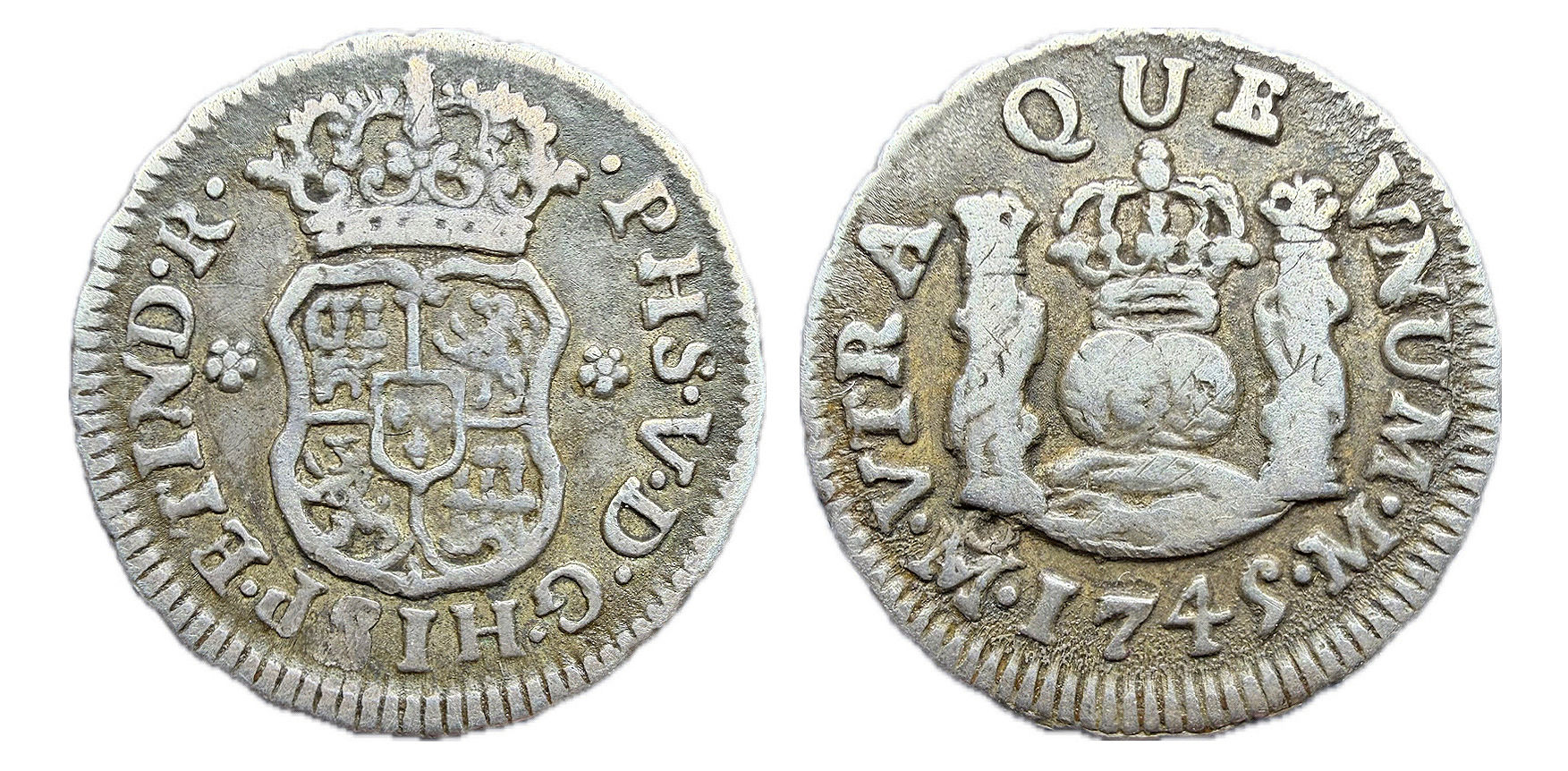 Medio Real. México. M. 1745. Felipe V.