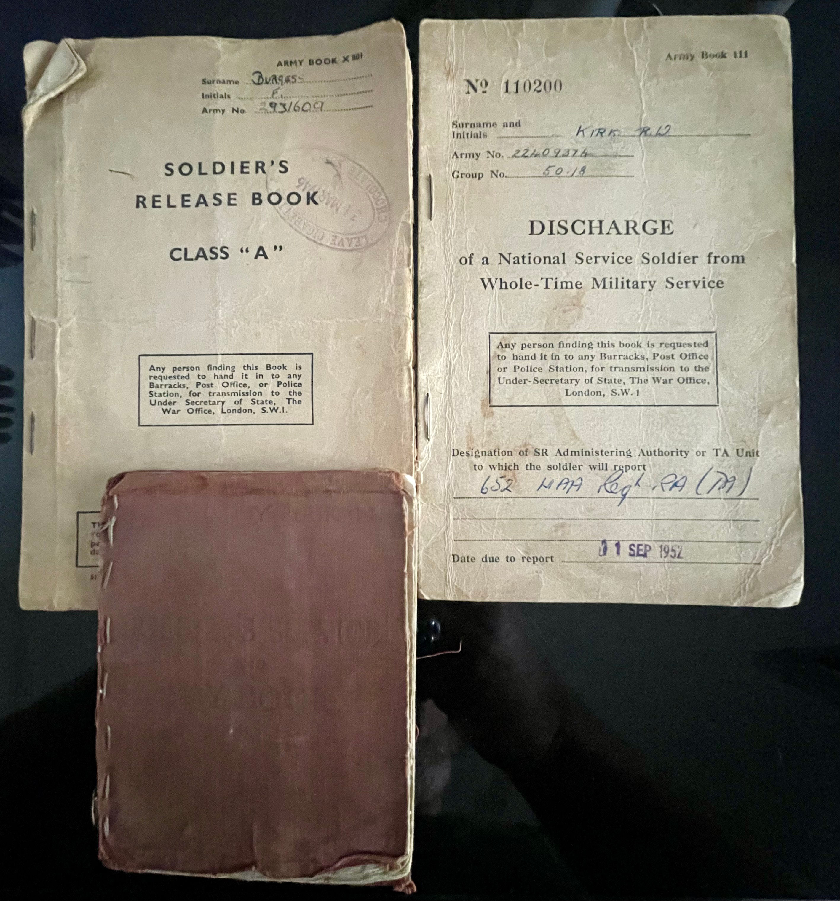WW2 era pay book and release books. See photos for details.