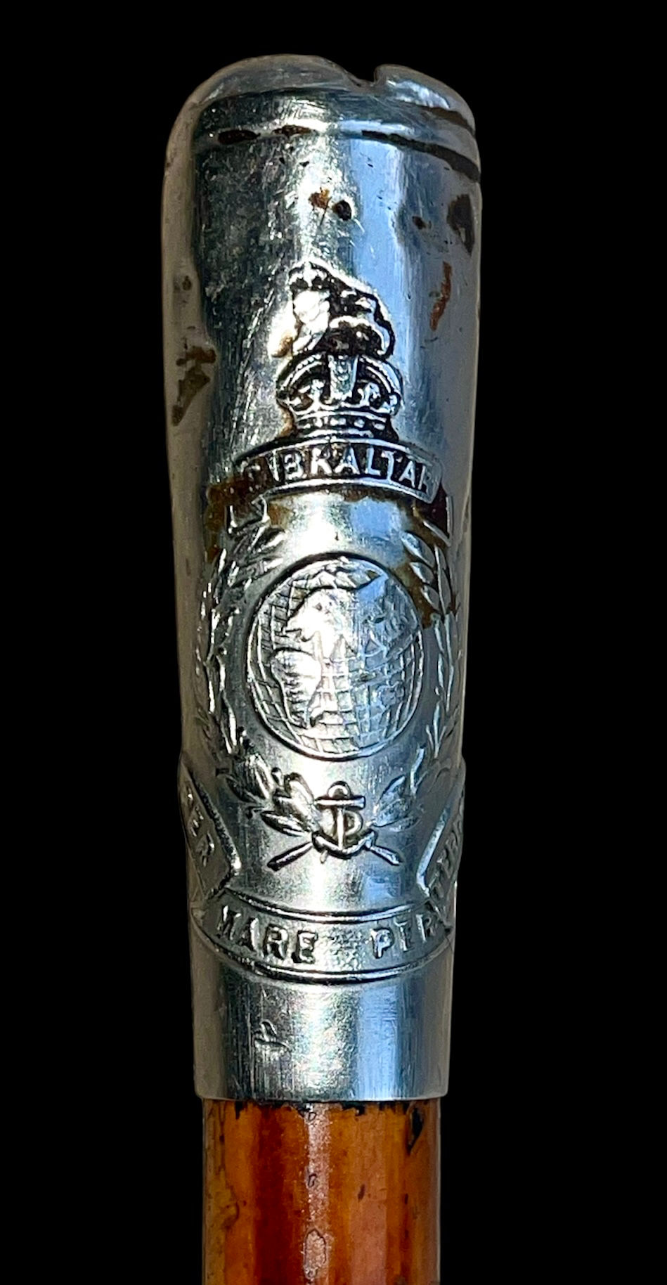 Royal Marines swagger stick, kings crown.