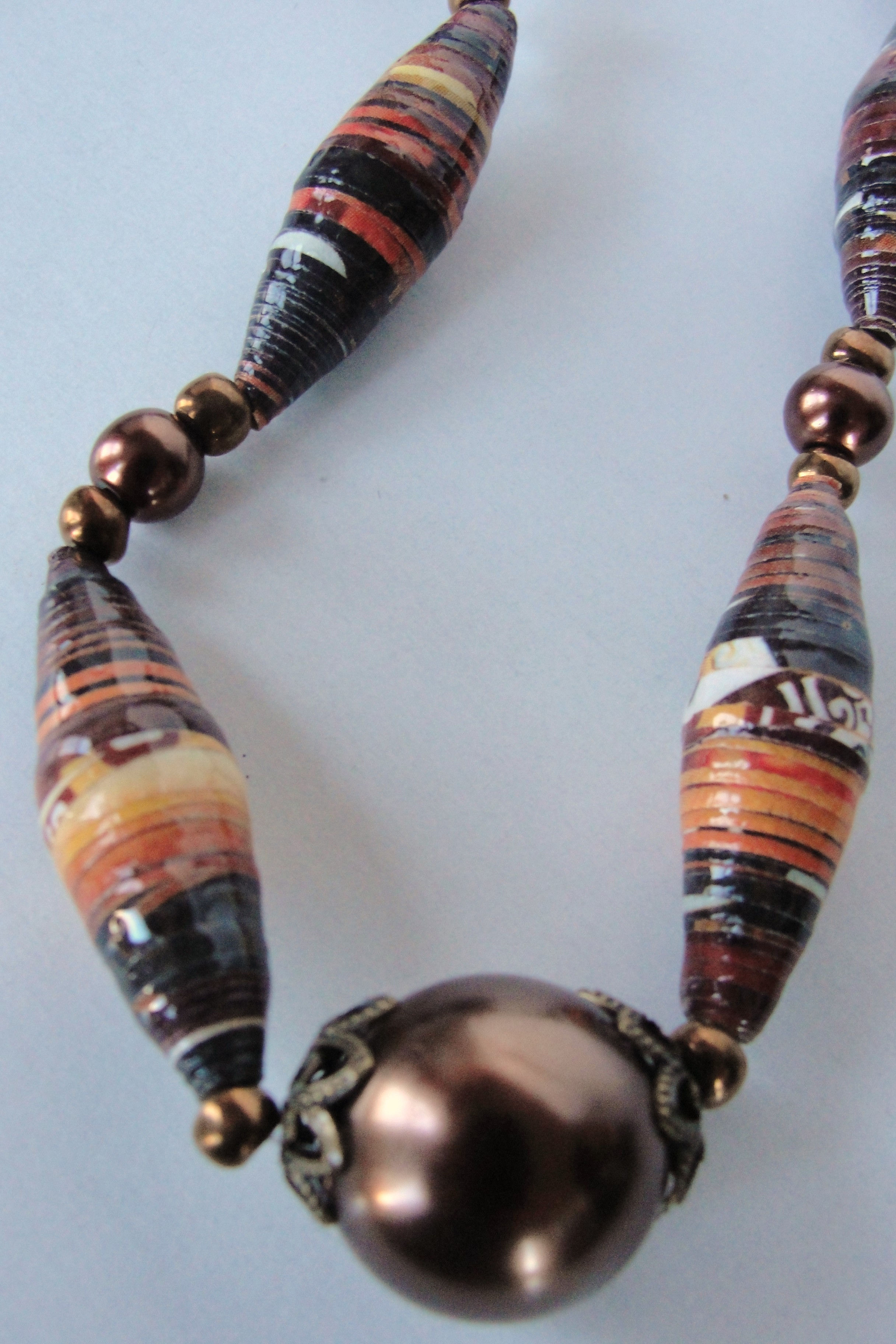 Paper Beads Necklace - Brown Ball - NCK 00320