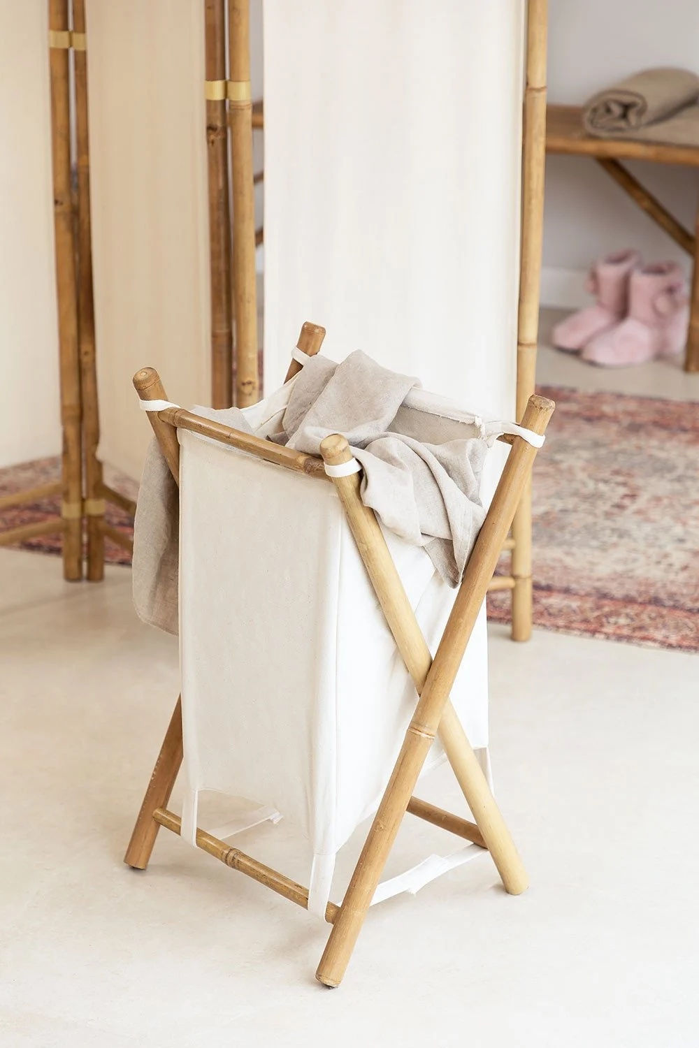 panier à linge en toile et bambou