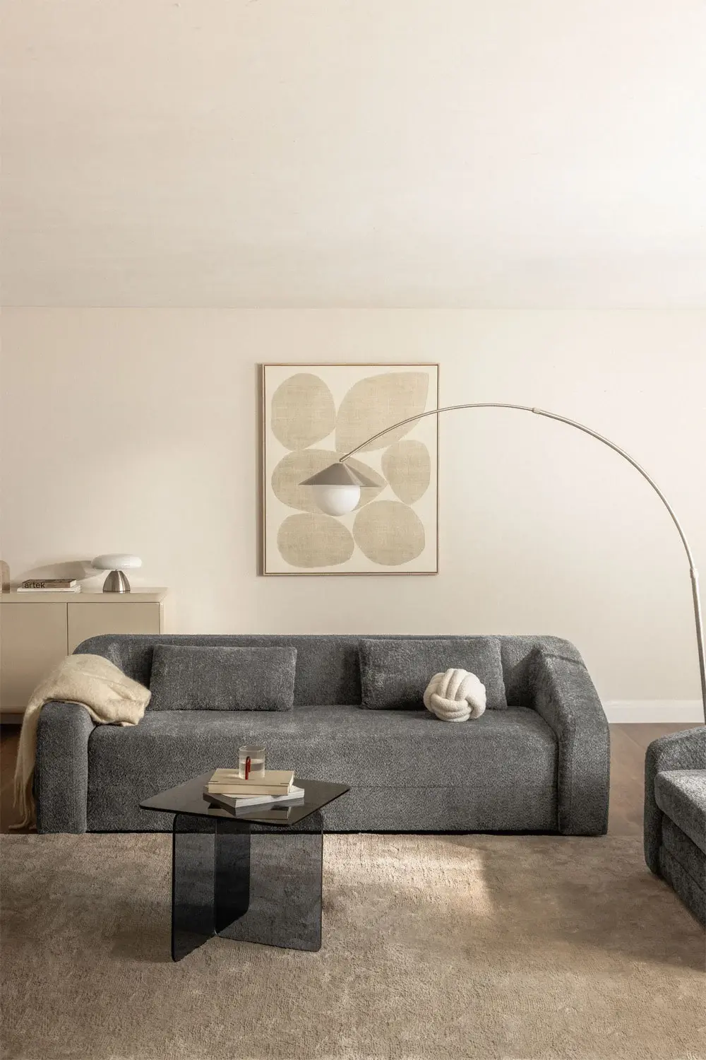 Canapé lit 3 places en tissu bouclette gris anthracite