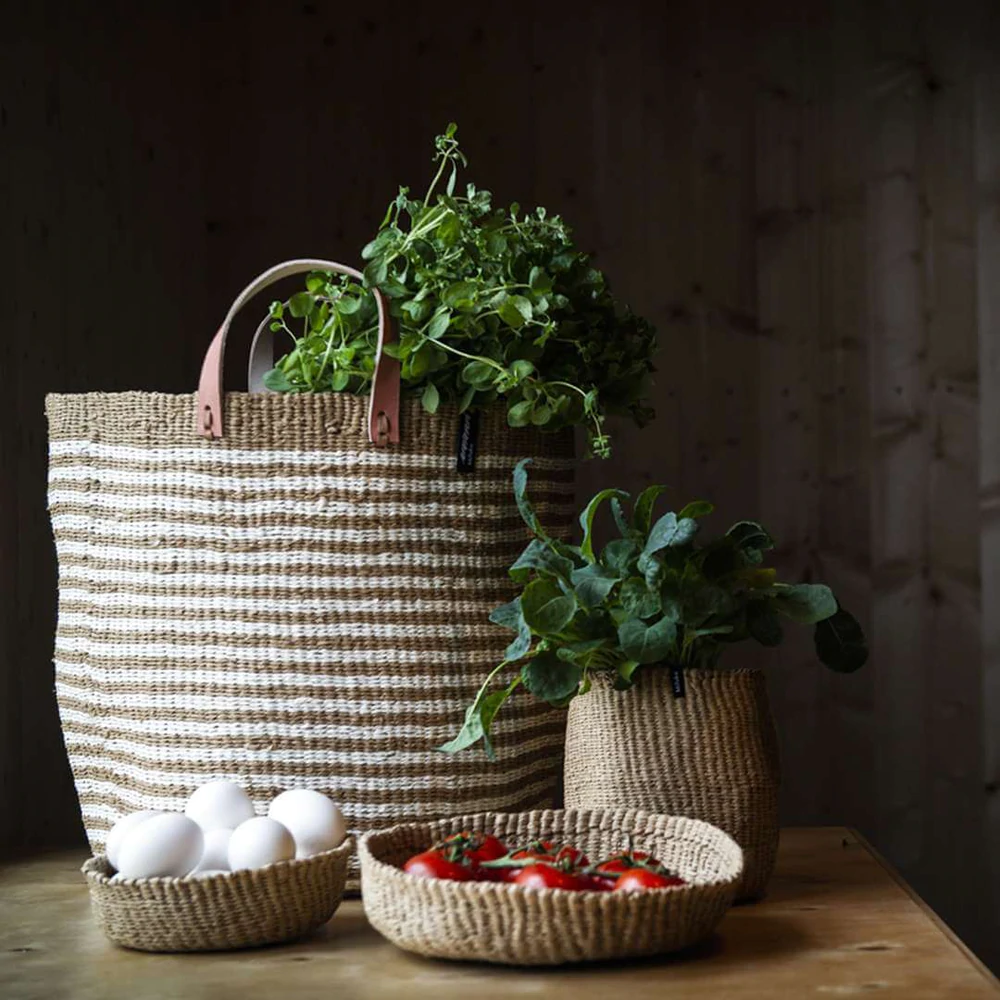Panier rayé en fibre de papier recyclé - Mifuko
