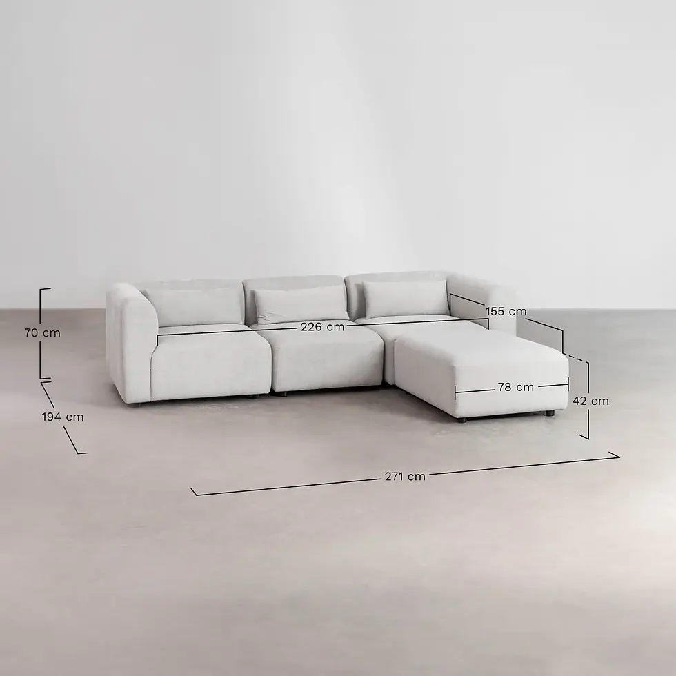 Miniature : Canapé modulable avec pouf velours côtelé blanc