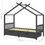 Thumbnail: Lit en bois gris anthracite en forme de cabane avec 2 tiroirs sur roulettes