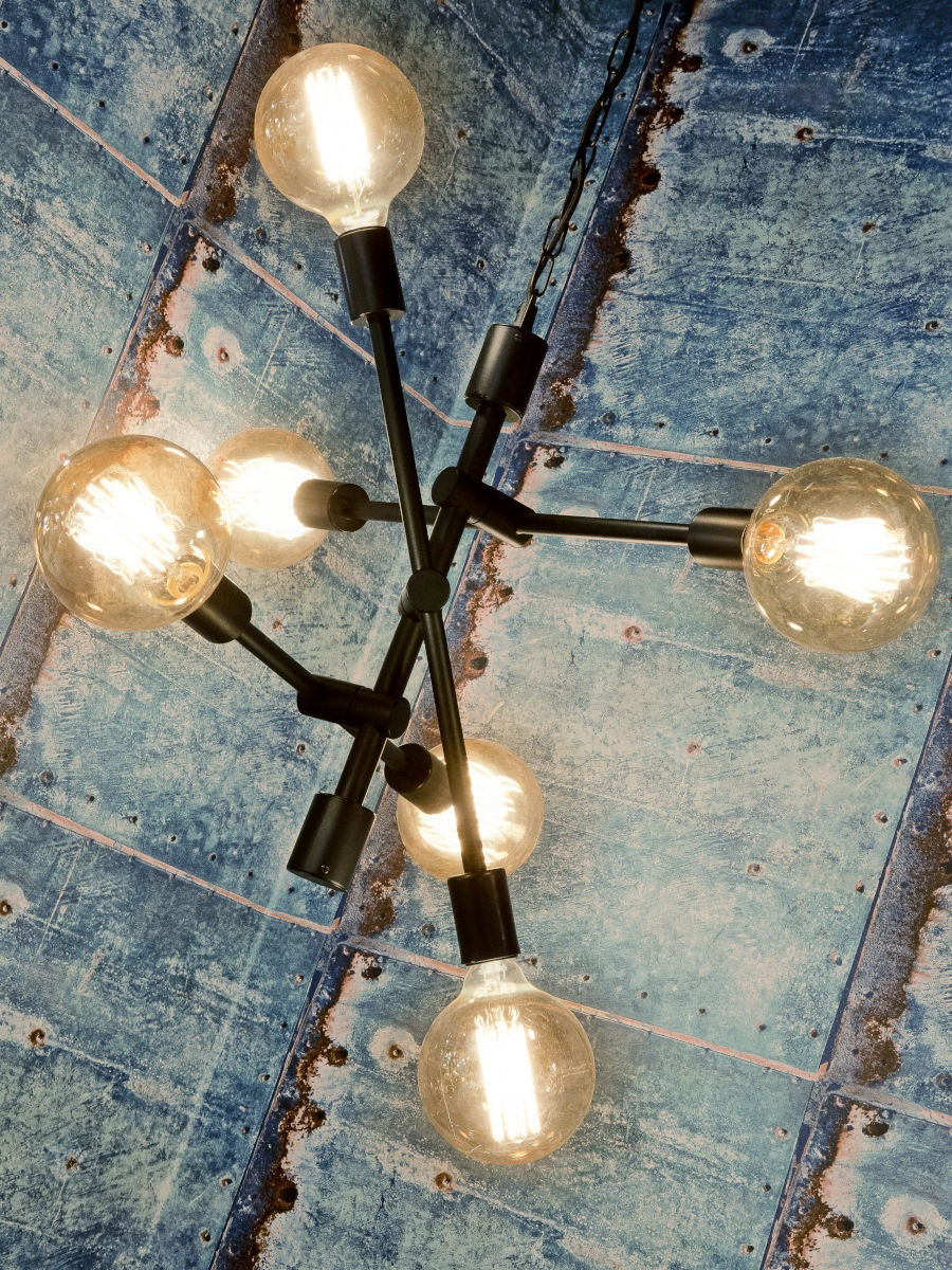 Miniature : lustre noir style industriel avec 3 bras orientables et 6 ampoules