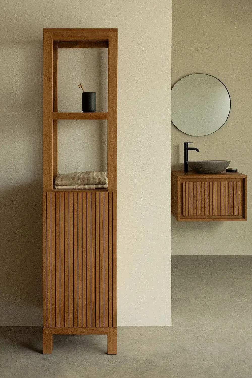 Étagère en bois de teck pour salle de bain