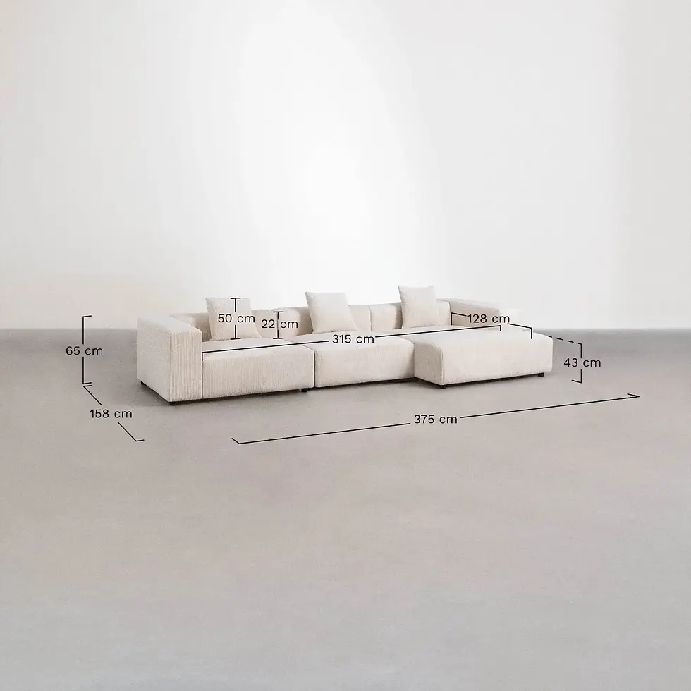 Miniature : canapé avec méridienne en velours côtelé blanc crème