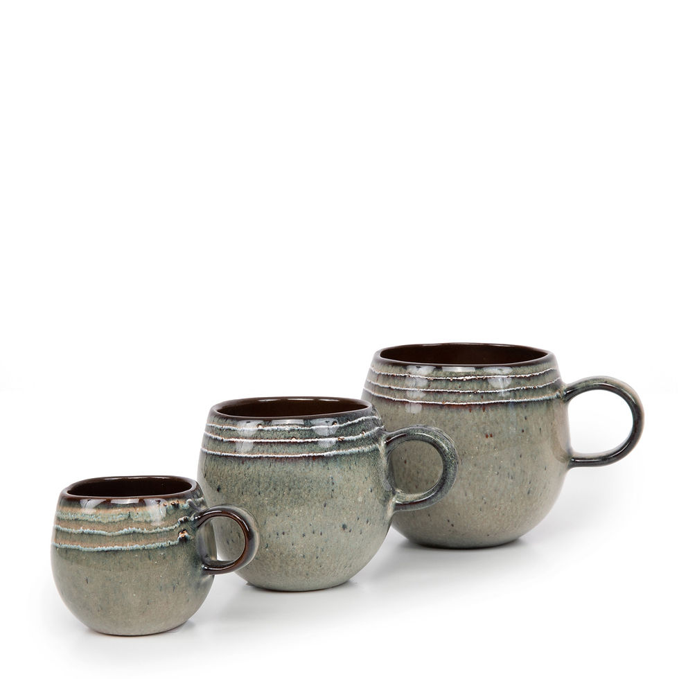 Miniature : ensemble de 6 grands mugs en céramique marron et grise