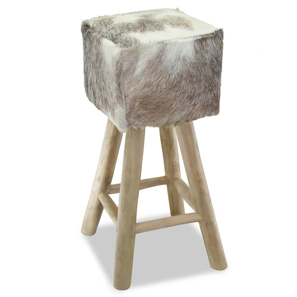 Tabouret en peau et bois de teck H76cm
