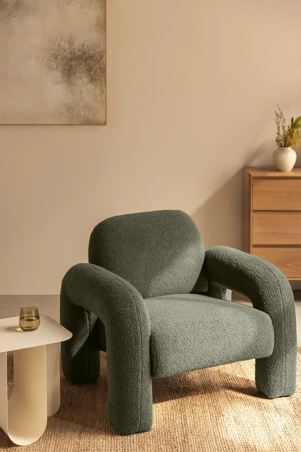 Fauteuil en tissu bouclette Vert Sauge Nicxon