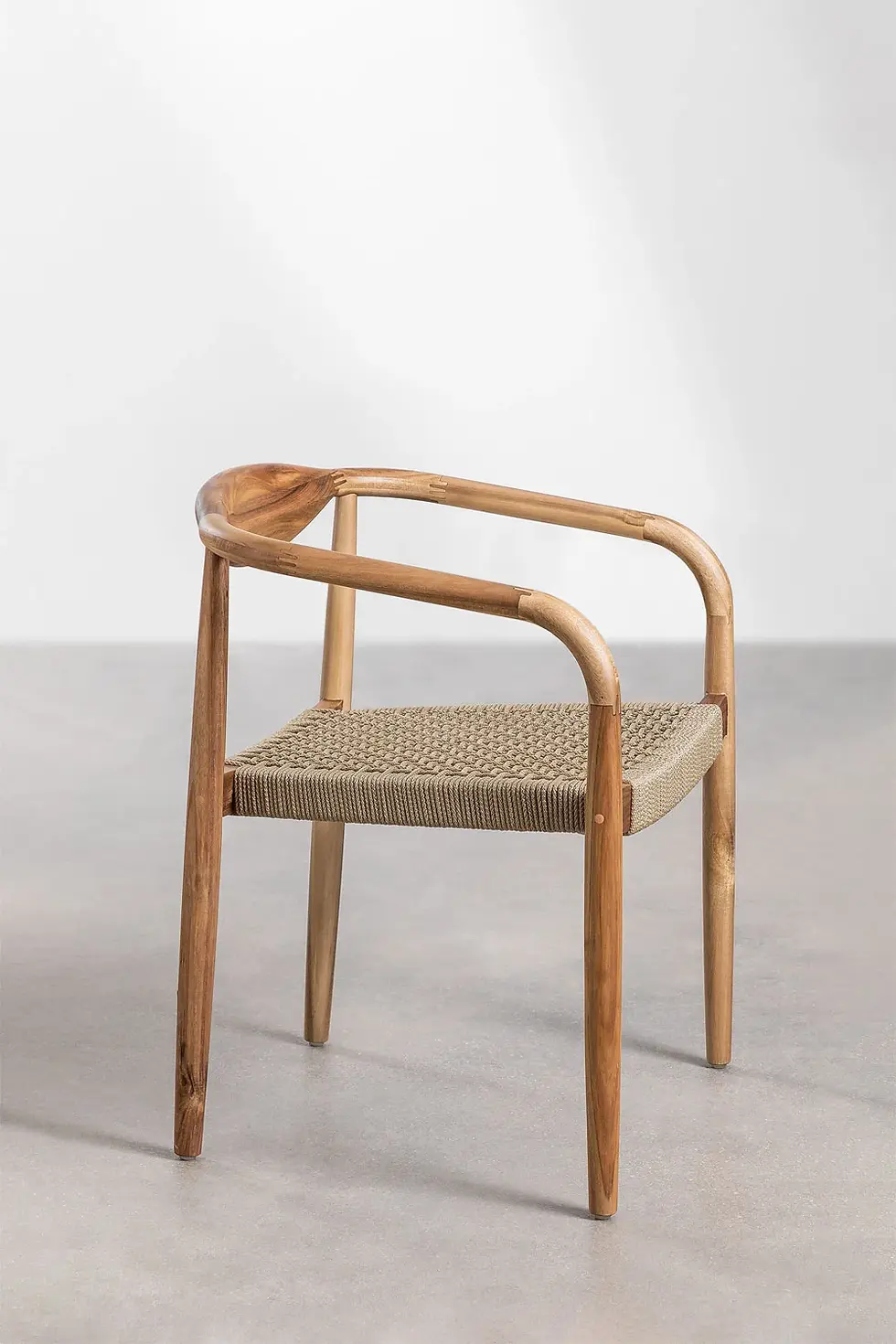 Miniature : Chaise empilable en acacia et cordage beige foncé