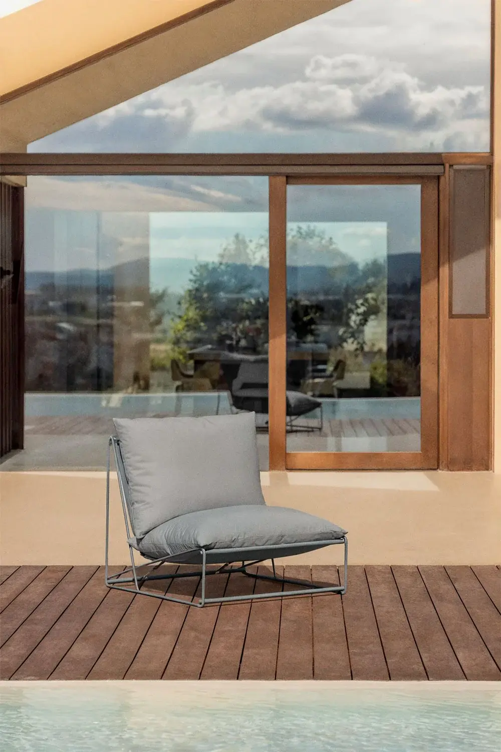 fauteuil de jardin en métal et textile gris