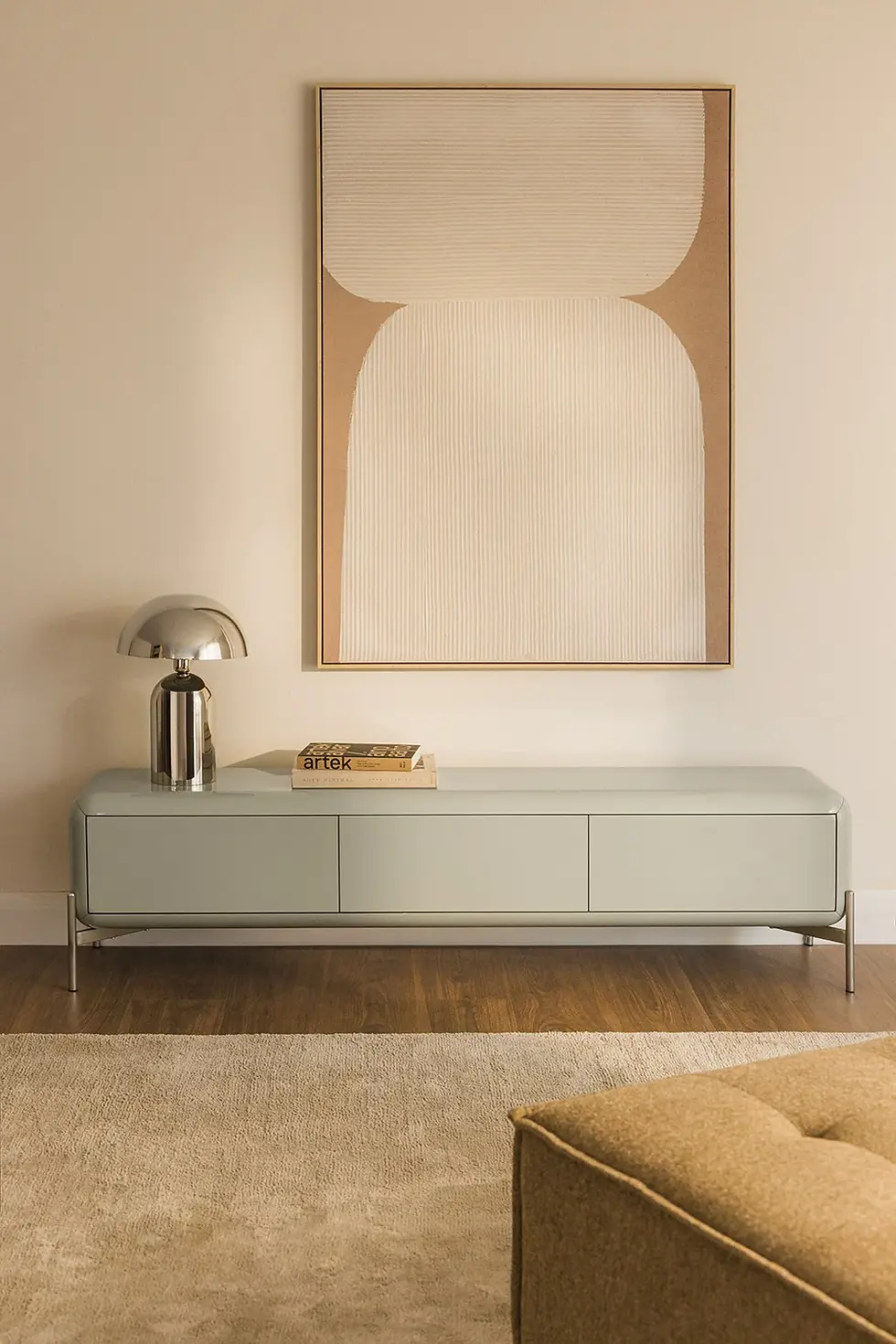 Meuble TV 180cm en MDF laque vert sauge