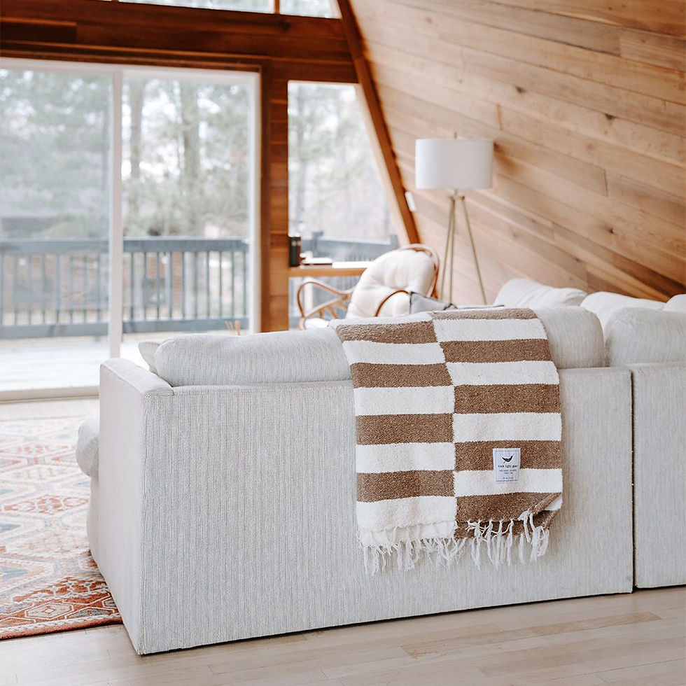 Miniature : plaid rayé beige blanc en fils recyclés