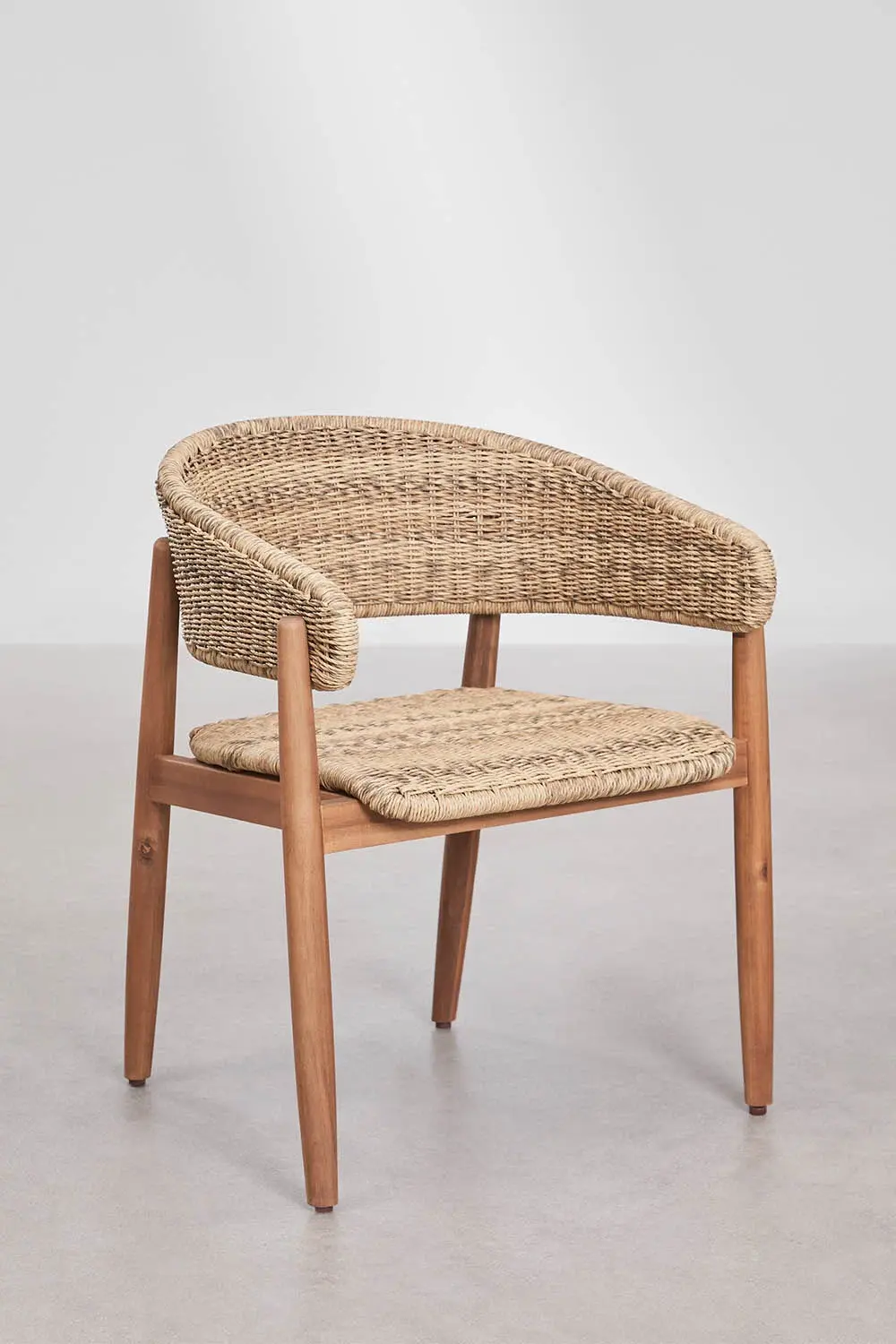 Chaise de jardin avec accoudoirs en bois d'acacia et rotin synthétique