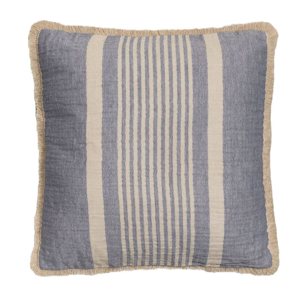 Coussin en coton rayures bleu, blanc 45 x 45 cm