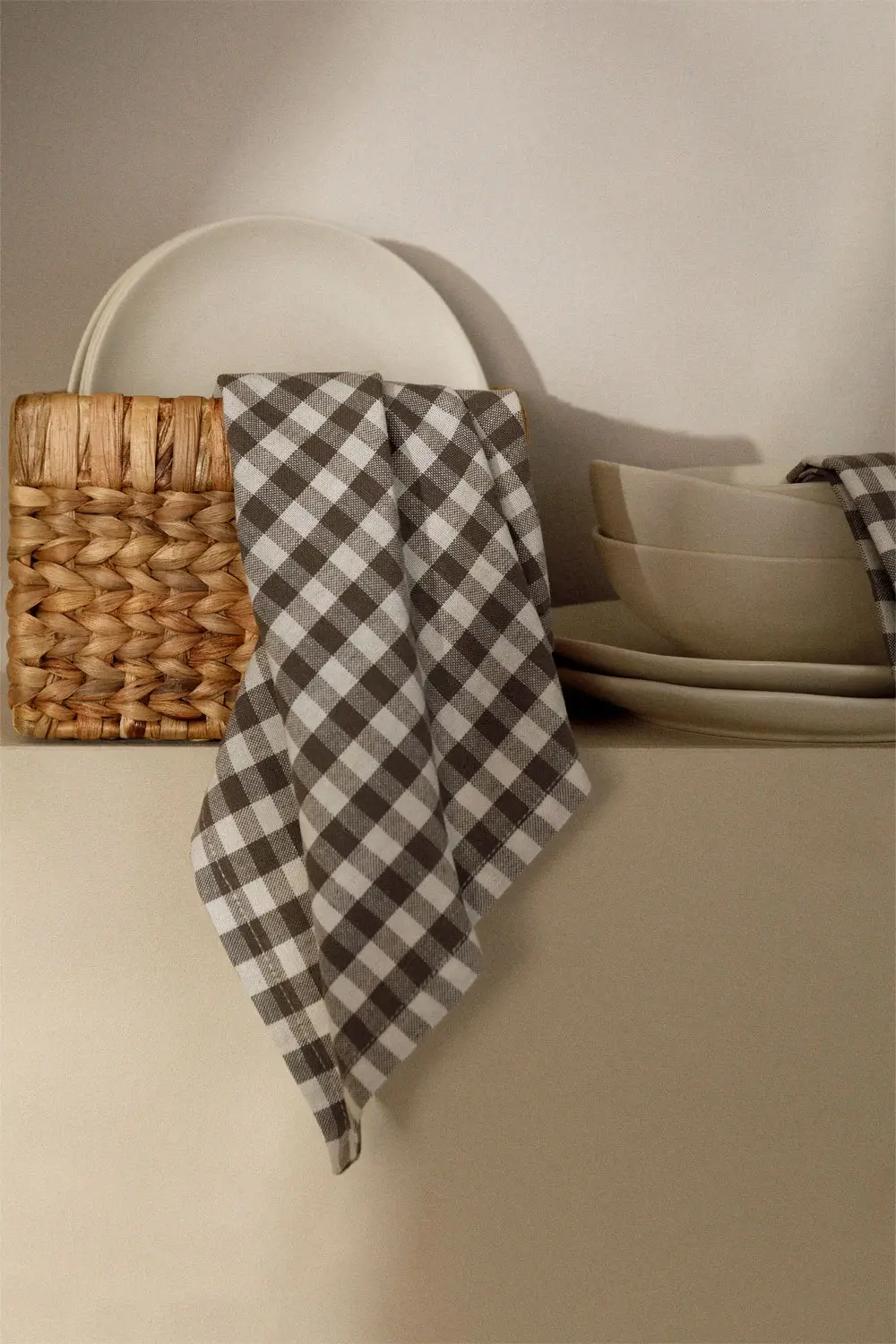 Lot de 2 serviettes en coton Vichy - Gris taupe