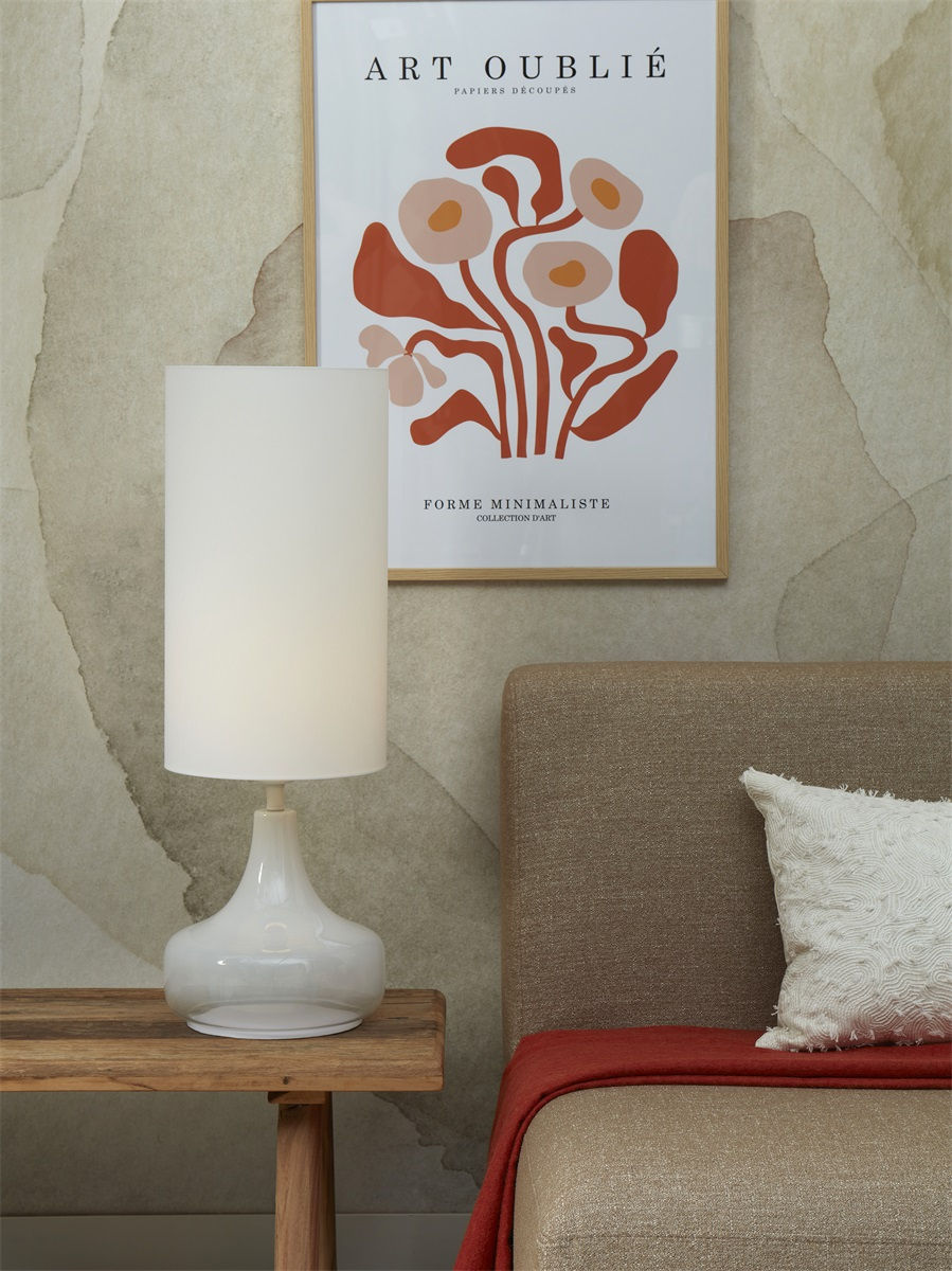 Miniature : Lampe à poser en verre blanc avec abat-jour blanc